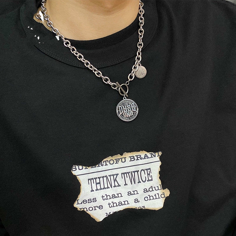 Dây Chuyền Mặt Thẻ Tròn Khắc Chữ Phong Cách Hip-Hop