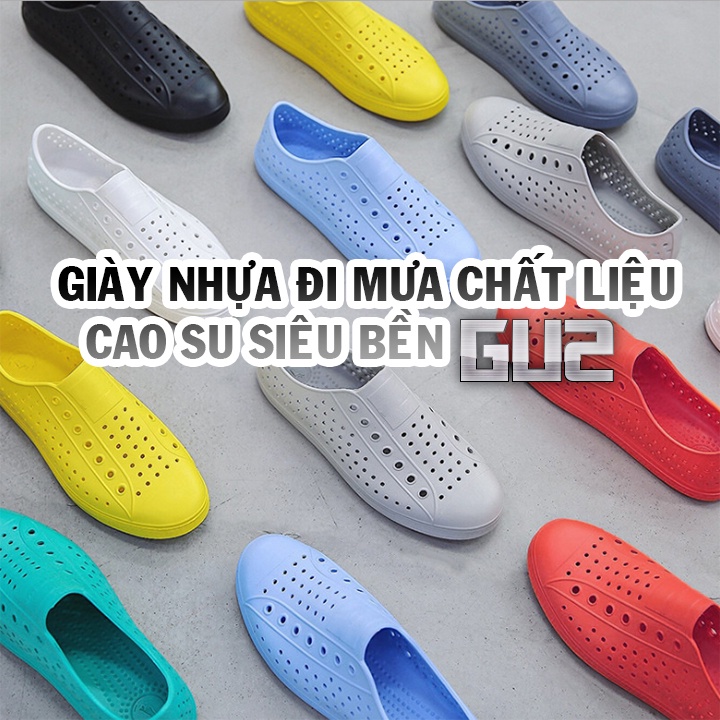 Giày nhựa đi mưa GU2 chất liệu cao su siêu bền nhẹ nhiều lỗ thoáng xanh-BBGG