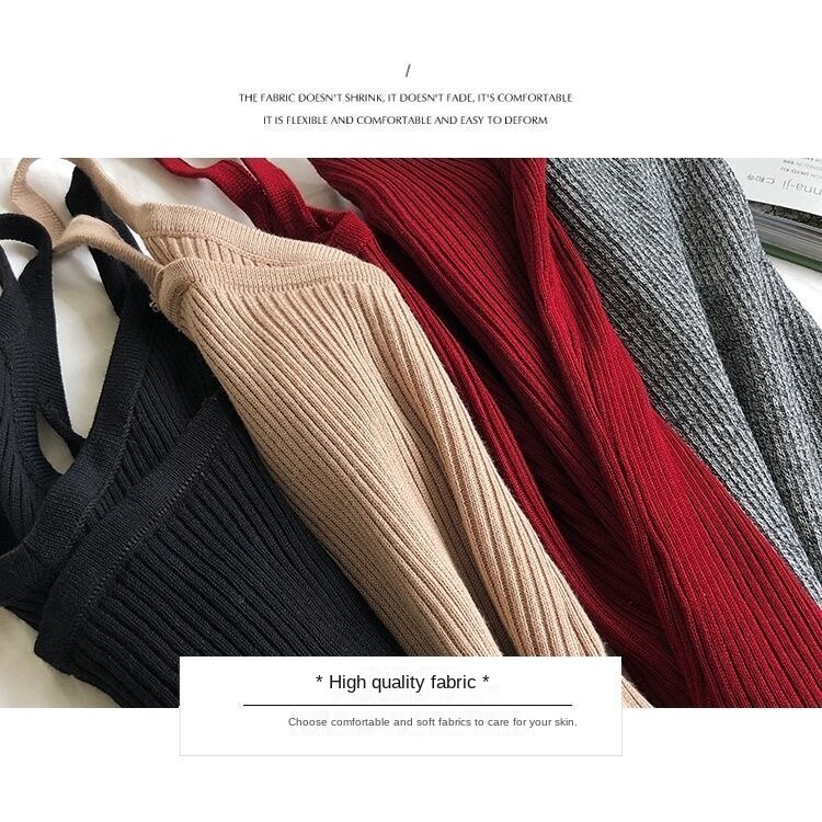 Đầm dệt kim hai dây dáng dài mẫu  thời trang mùa thu mới dành cho nữ