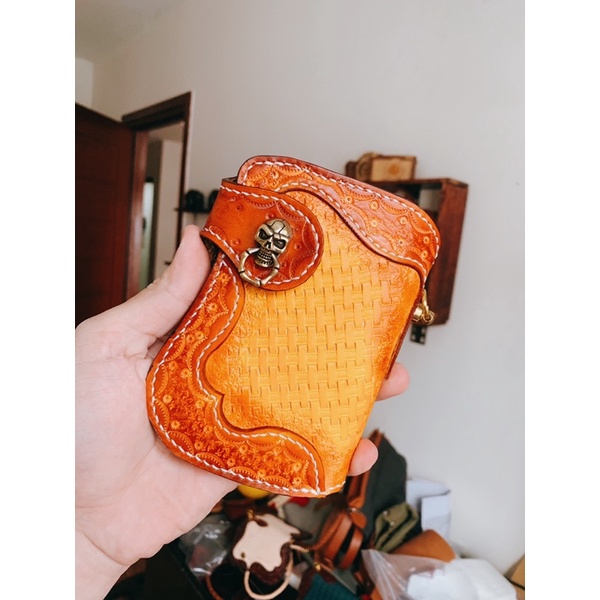 Ví biker dáng VintageVÍ DA ĐỰNG THẺ, VÍ DA MINI, VÍ ĐỰNG THẺ ATM, VÍ DA MINI HANDMADE, VÍ DA BÒ CAO CẤP, VÍ DA HANDMADE,