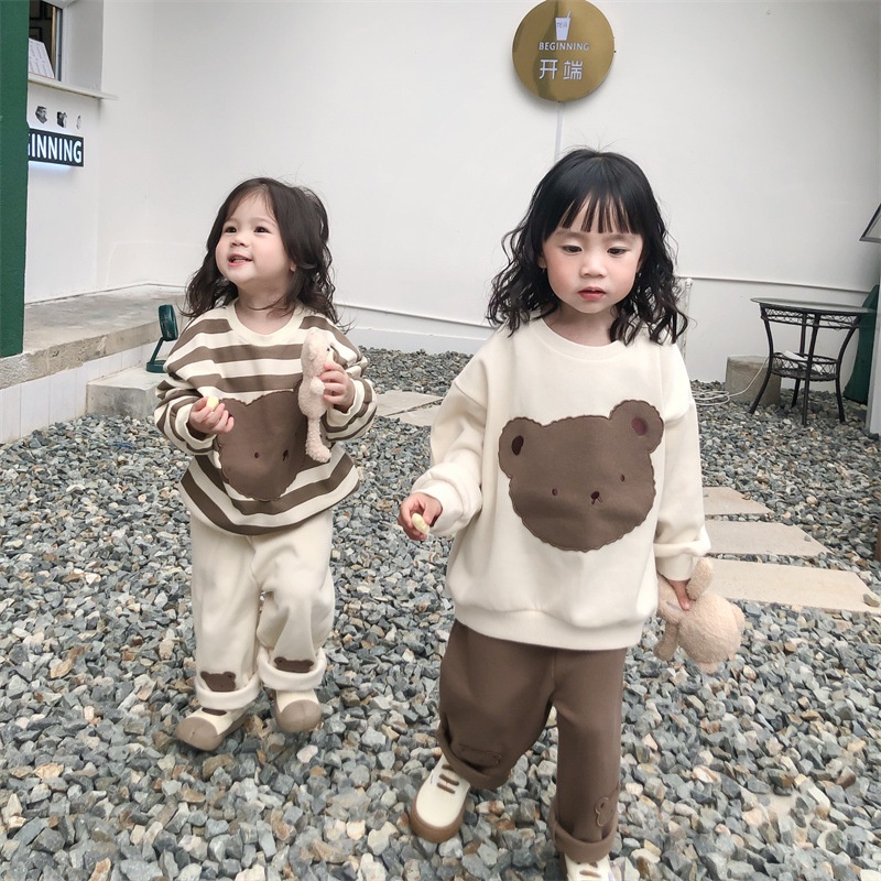 Áo len cho bé trai bé gái họa tiết gấu, bộ thu đông cho bé, quần áo trẻ em thu đông