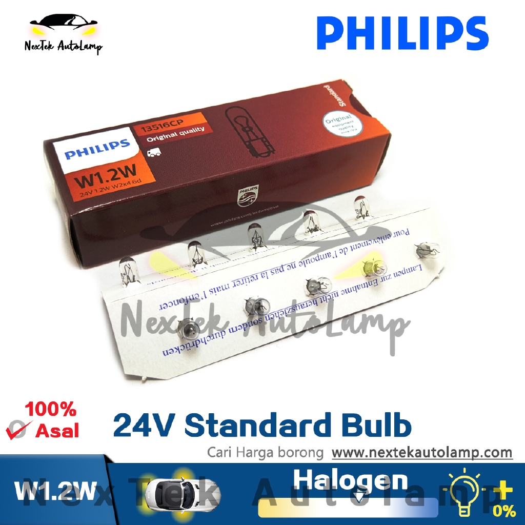 Bóng Đèn Philips T5 W1.2W 13516 24V W2x4.6d Ánh Sáng Trắng Chuẩn Dành Cho Ô Tô