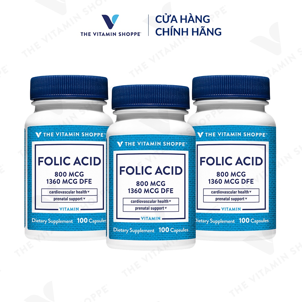 Viên uống bổ sung cho mẹ bầu THE VITAMIN SHOPPE Folic Acid 800 MCG 100/300 viên