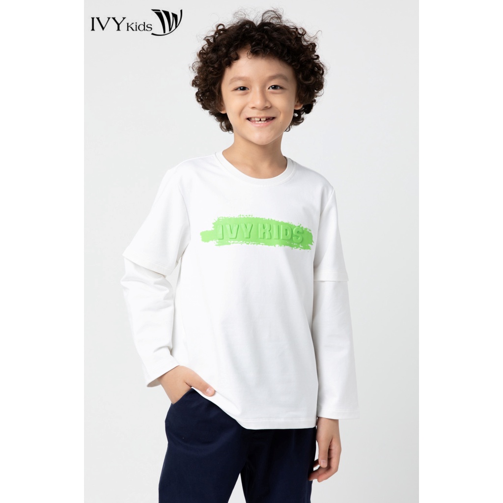 Áo thun bé trai chữ nổi IVY moda MS 58K1381
