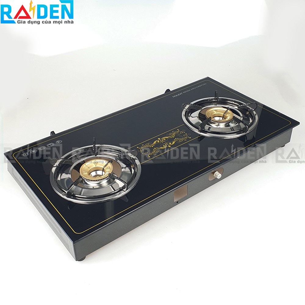 Bếp ga đôi Raiden RD-369 đầu đốt đồng, mặt kính cường lực