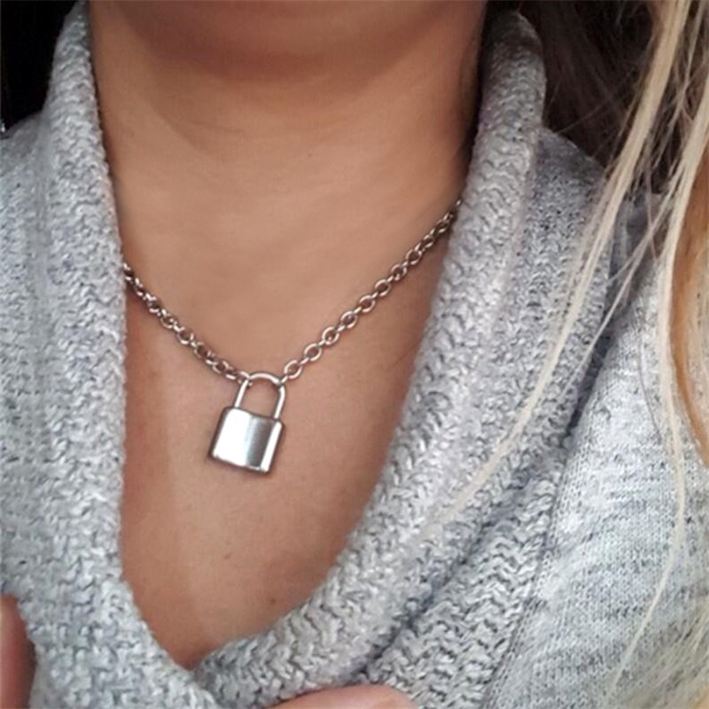 Dây chuyền màu bạc phối mặt hình ổ khóa cổ điển thời trang dành cho nữ