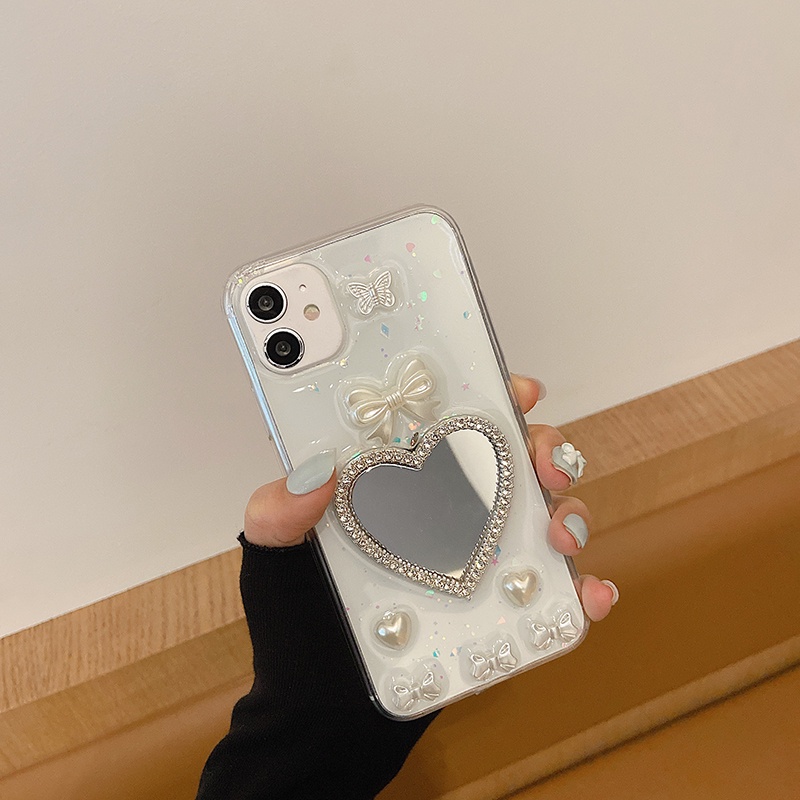 Ốp điện thoại TPU mềm mặt gương chống bám vân tay họa tiết bướm 3D phối nơ cho IPhone 13 12 11 Pro Max 7Plus | BigBuy360 - bigbuy360.vn