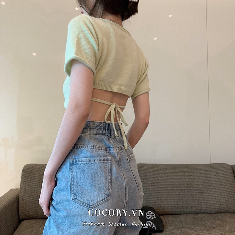 【Cocory】 Áo Croptop Cổ Tròn Tay Ngắn Dáng Ôm Quyến Rũ Thời Trang Mùa Hè