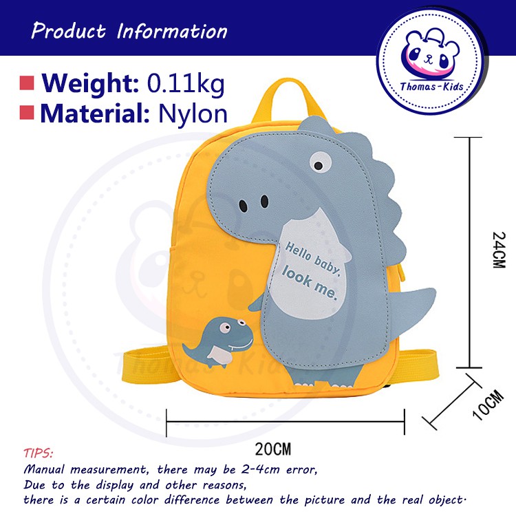[THOMAS KIDS] Ba lô thời trang cho bé dễ thương khủng long mầm non Túi thường không thấm nước Phong cách Hàn Quốc cho trẻ em 3-7 tuổi