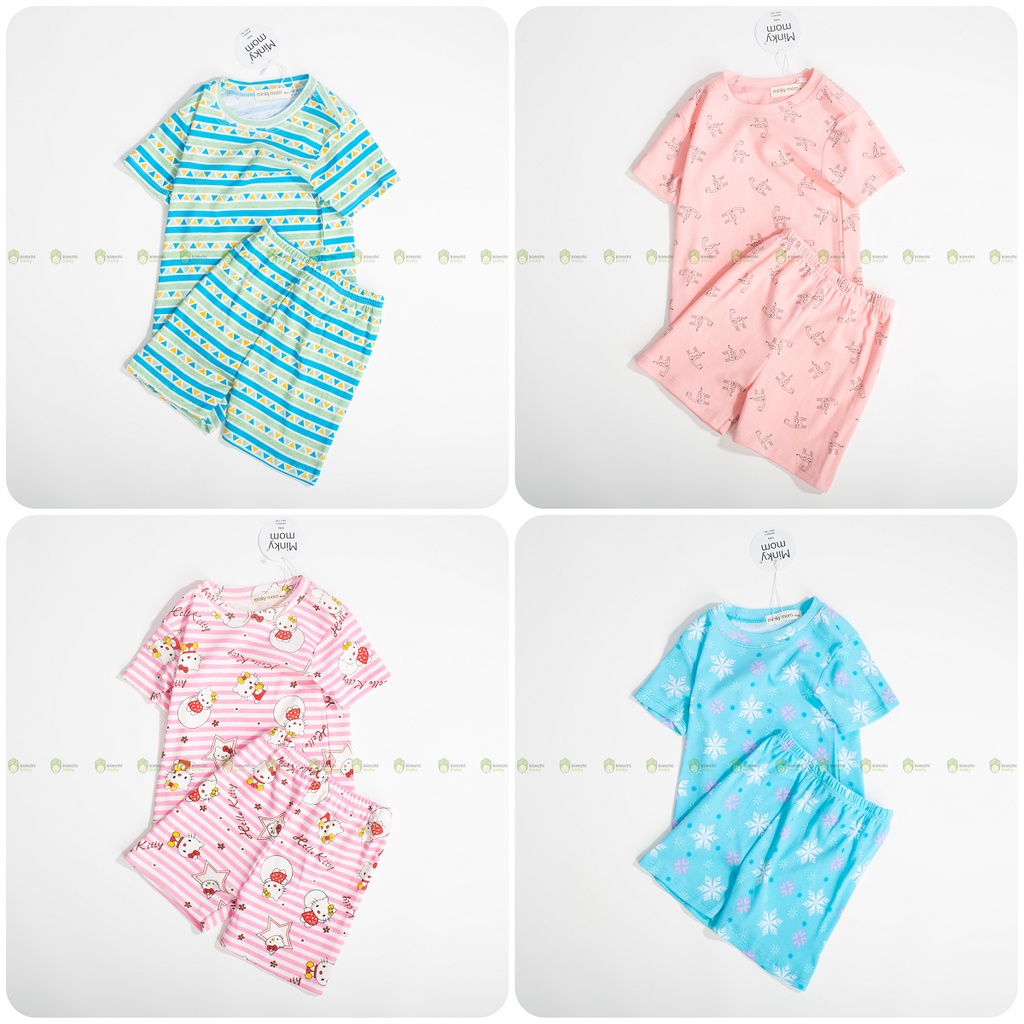 [MÀU NGẪU NHIÊN] Combo 4 bộ Đồ Bộ Bé Gái, Bé Trai Minky Mom Vải Cotton Borip Xuất Dư, Bộ Cộc Tay Mặc Nhà Cho Bé MKM2212