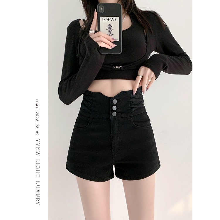 Porozi  Quần Short Jean Nữ Lưng Cao Thời Trang Hàn Quốc