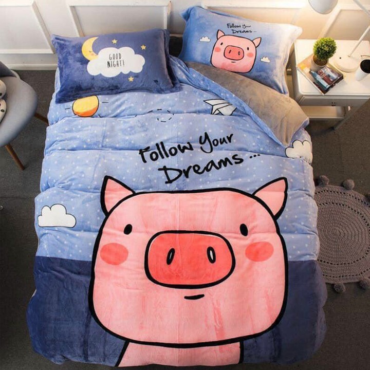 BỘ CHĂN GA GỐI NỈ NHUNG HÌNH 3D SIÊU CUTE
