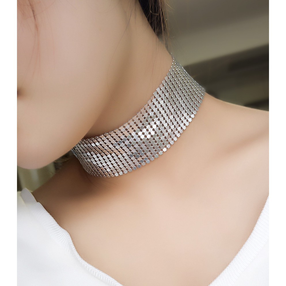 Vòng cổ choker đá phale tatoo họa tiết bảng to VC3295choker| Vòng cổ choker mặt đá bạc vàng nhũ kim sa  V( full box )