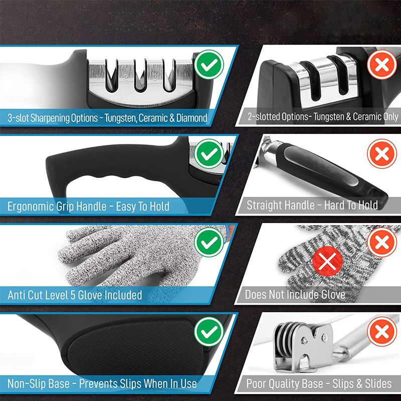 JOSMOMO Máy mài dao - Máy mài dao nhà bếp chuyên nghiệp Công cụ mài dao kim cương 3 giai đoạn cho gốm, dao thẳng, trái cây, bỏ túi, boning, gấp và dao đầu bếp (An toàn và Di động)