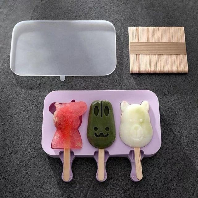 Khuôn làm kem silicon Tặng kèm 50 que làm kem hình cute có nắp đậy bằng nhựa | BigBuy360 - bigbuy360.vn