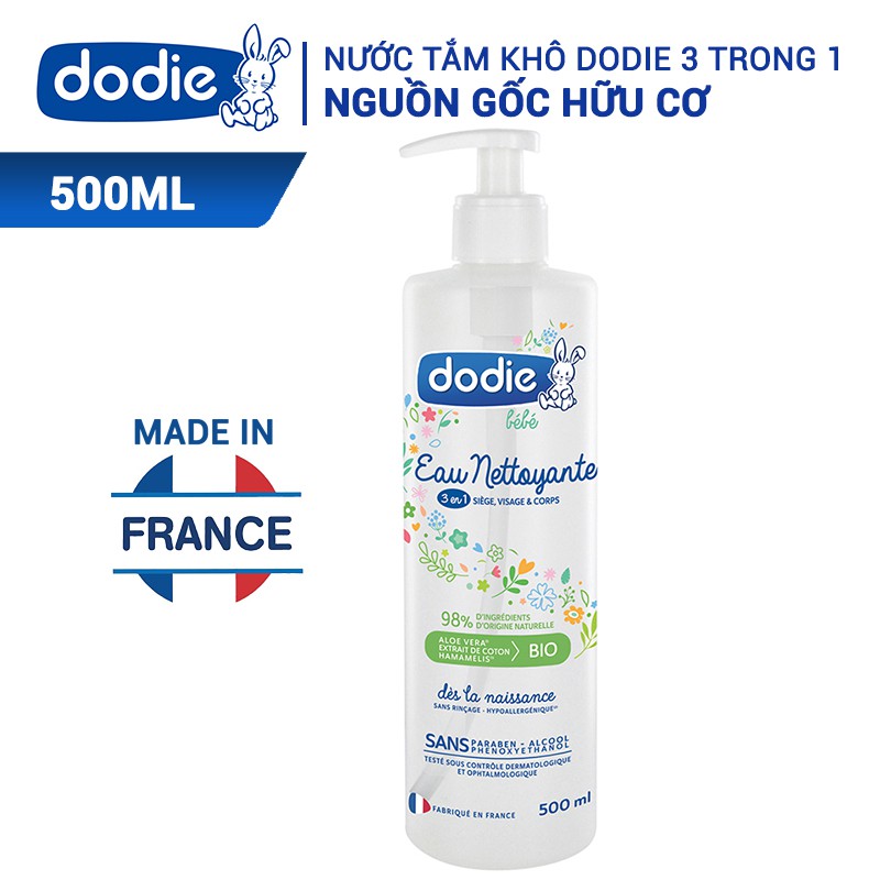 Nước tắm khô nguyên liệu hữu cơ 3 trong 1 Dodie 500ml