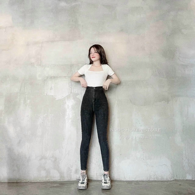 QUẦN JEAN CẠP CAO KHÔNG TÚI CO GIÃN TỐT