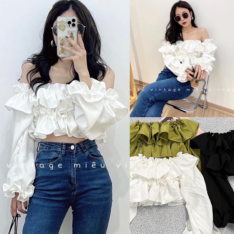 Áo trễ vai bèo dáng croptop xinh tiểu thư (video/sẵn) | WebRaoVat - webraovat.net.vn