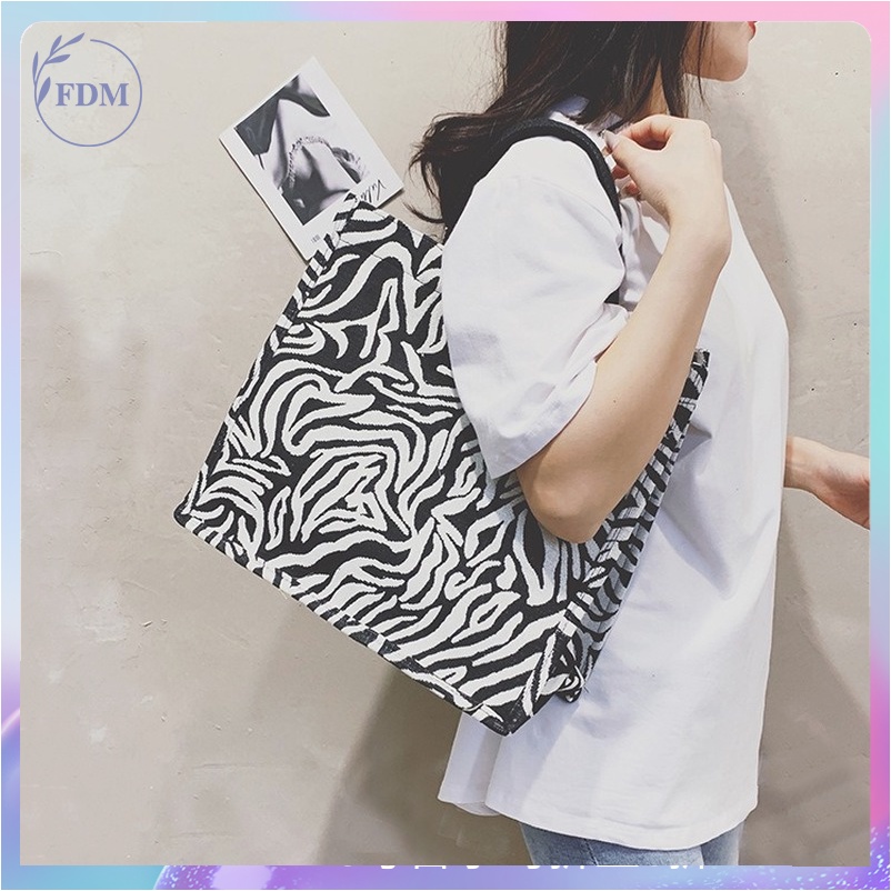 Túi xách vải canvas size lớn in họa tiết da báo nhiều kiểu độc đáo thời trang
