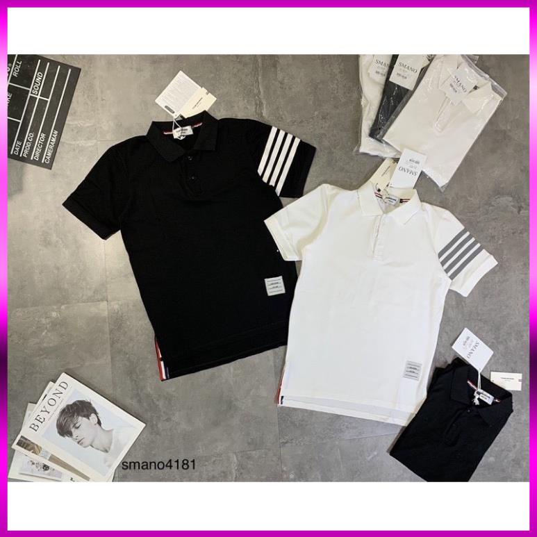 Áo polo thom nam nữ vạch tay cao cấp vải cá sấu cotton phong cách trẻ trung