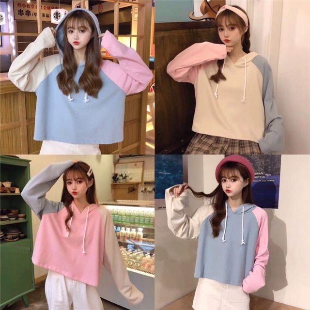 Áo mũ croptop phối tay japlang D&N