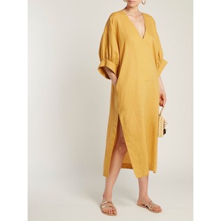 Đầm Linen Dáng Suông Viền Tay Bồng