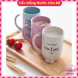 Cốc uống nước lúa mạch cho bé cao cấp làm cốc đánh răng tiện lợi hình mèo ngộ nghĩnh đáng yêu VINKID
