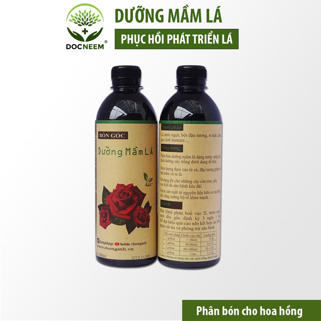 Phân bón Dưỡng mầm lá DOCNEEM kích rễ dưỡng mầm hoa, hồi phục sau cắt tỉa, sâu bệnh, duy trì dưỡng chất chai 500ml