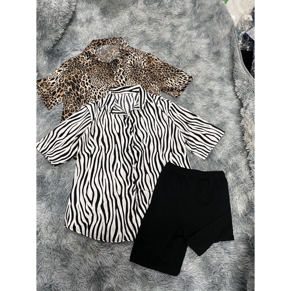 Sét áo da beo , văn + quần thun ngố, sơ mi nữ form rộng | BigBuy360 - bigbuy360.vn