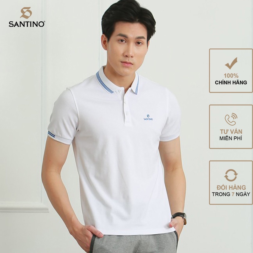 Áo Polo nam Cotton Cá Sấu SANTINO form ôm họa tiết cổ, co giãn 4 chiều, trẻ trung, kháng khuẩn chống nhăn - B108