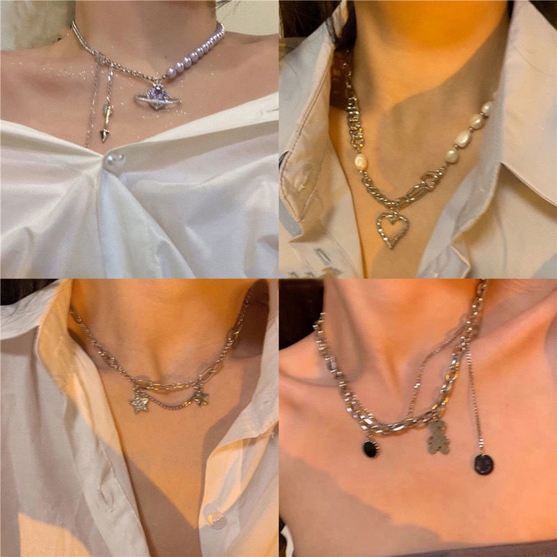DUNEA Vòng cổ chuỗi hạt ngọc trai giả thời trang cá tính cho nữ