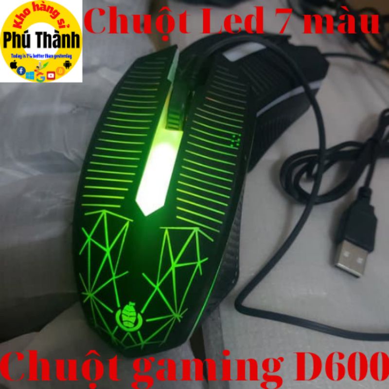 Chuột gaming LED 7 màu D600 đèn nhấp nháy Cấp Cao, Đẹp Chính hãng - BH 5 năm