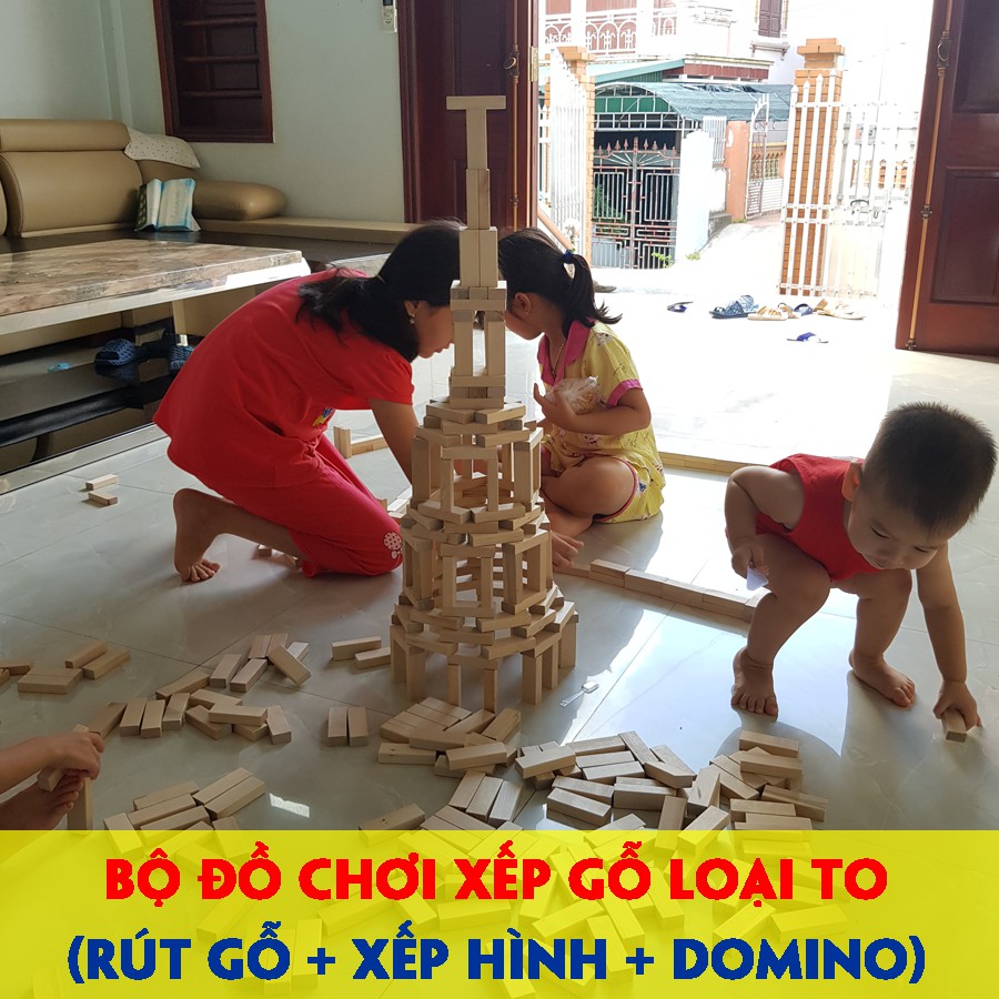 10 Thanh gỗ trong bộ đồ chơi rút gỗ + Domino + Xếp hình giúp bé phát triển tư duy - Logic - Sáng tạo