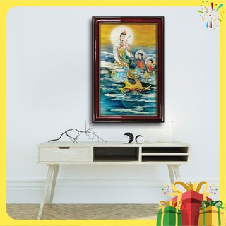 Tranh Phật Quan Âm Cưỡi Rồng Trên Biển- W721 Size 40 X 60