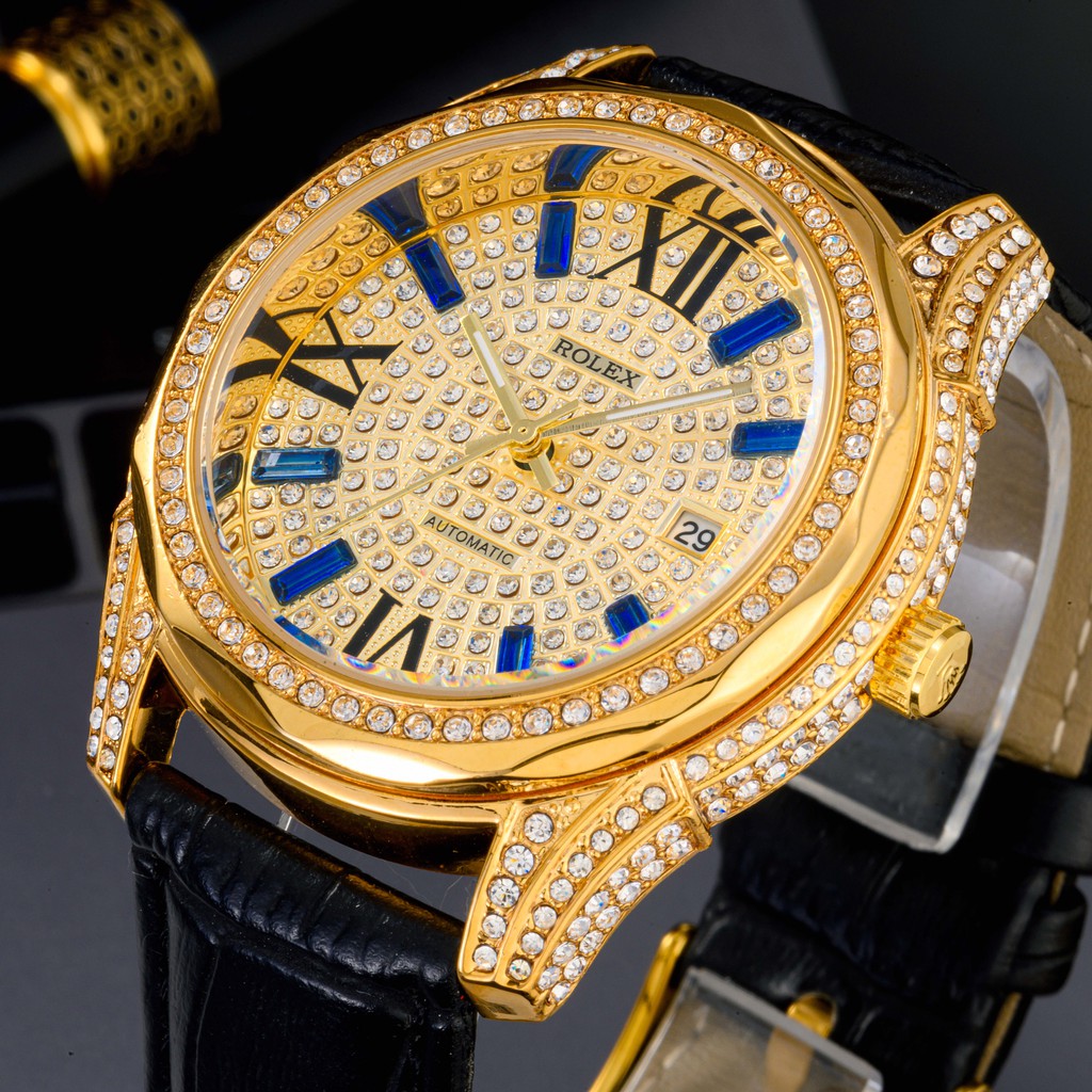 Đồng hồ nam RL đính full đá máy pin dây da cao cấp DH515 | BigBuy360 - bigbuy360.vn