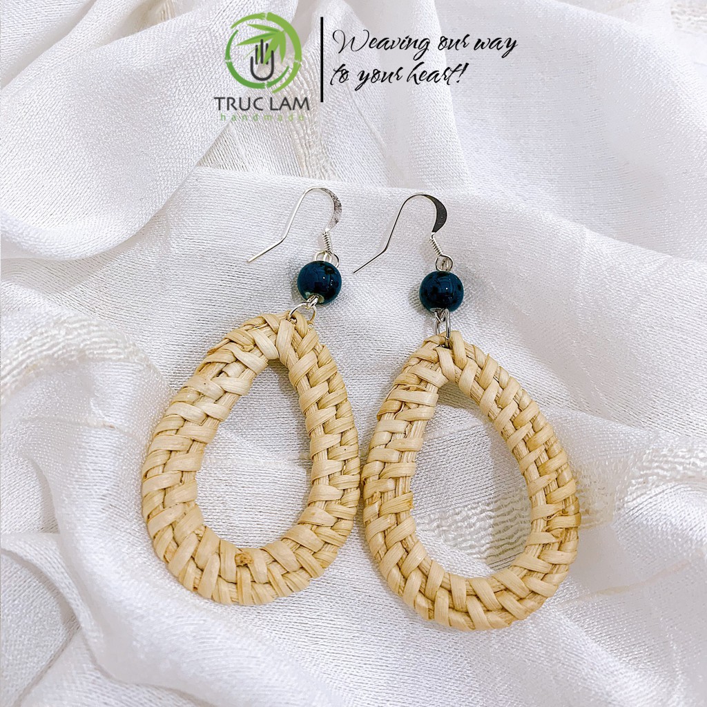 Phụ kiện đi biển khuyên tai cói bông tai mây tre đan KT03 Trúc Lâm Handmade