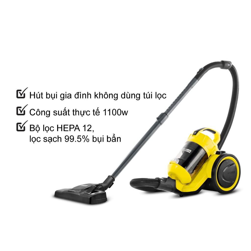 Máy hút bụi khô không dùng túi lọc bụi Karcher VC 3 Plus công suất 1100w màu vàng - bảo hành 18 tháng