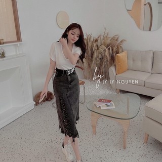 Chân Váy Jeans Rách Gối
