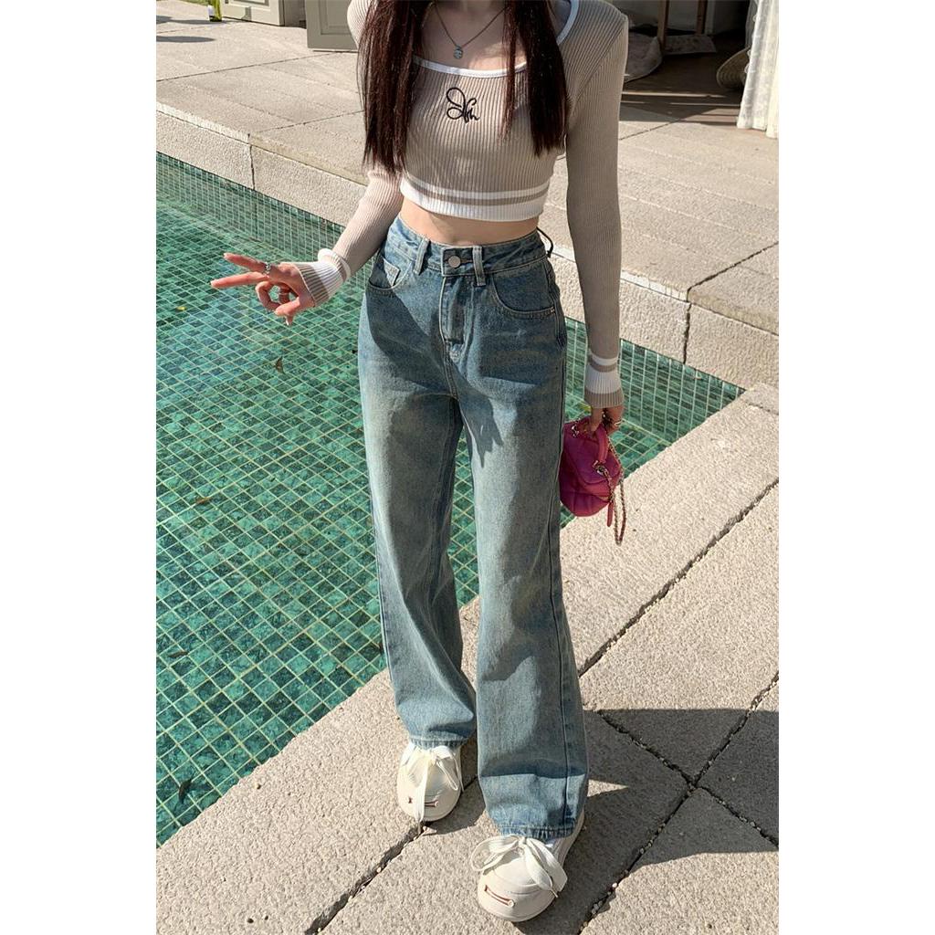 Quần Denim Ống Suông Rộng Lưng Cao Thời Trang Cá Tính 63077