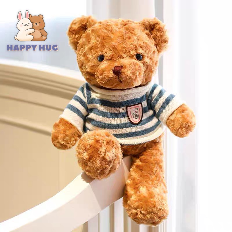 Gấu bông mini cute 25cm, gấu Teddy mặc áo len đáng yêu, thú nhồi bông dễ thương cho bé - Happy Hug