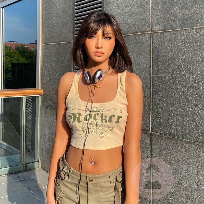 Áo Tank Top Nữ Không Tay Cổ Vuông In Họa Tiết Hình Học Thời Trang Mùa Hè