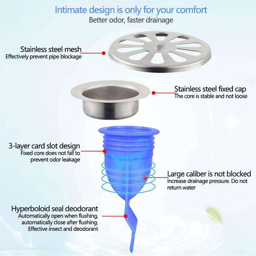 Dụng cụ Silicon xanh chống mùi nhà vệ sinh, ngăn côn trùng từ đường ống lên phòng vệ sinh