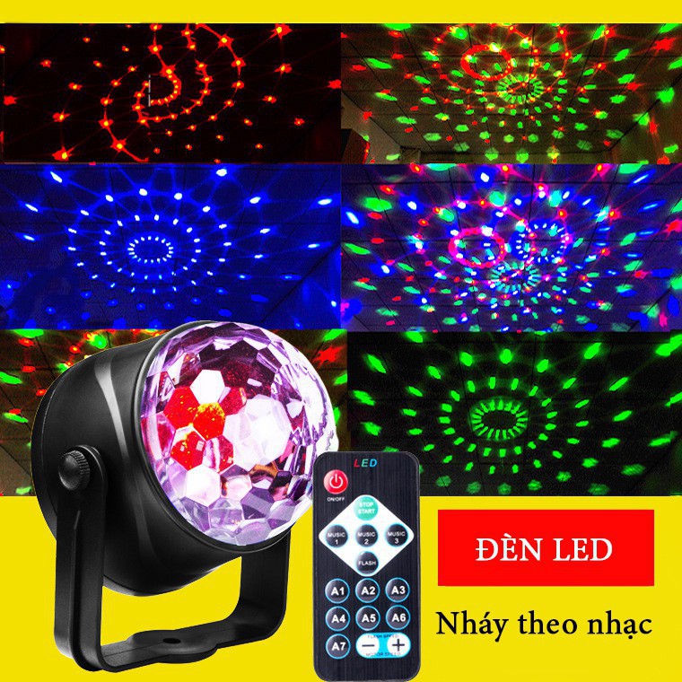 đèn  led xoay 7 màu vũ trường cảm ứng theo nhạc,bóng LED siêu sáng chiếu rộng dùng trang trí quán karaoke, bar, cafe..