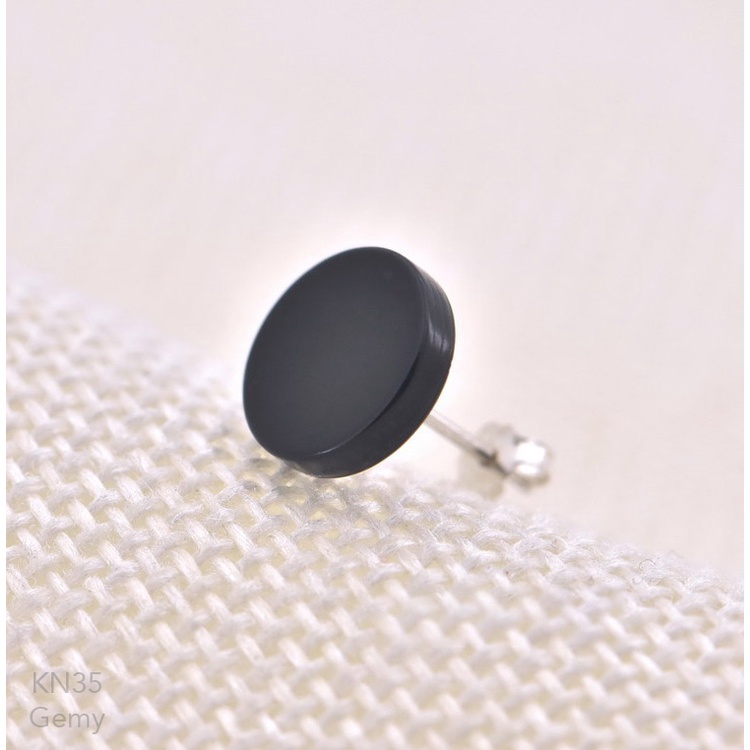 Bông tai, Khuyên tai nam bạc 925 cao cấp Black Knight 3 mặt đá đen đơn giản, cá tính, unisex KN35(1 chiếc)| GEMY SILVER