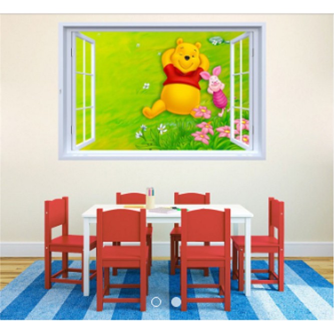 Decal trang trí khung cửa sổ Gấu POOH nằm bãi cỏ