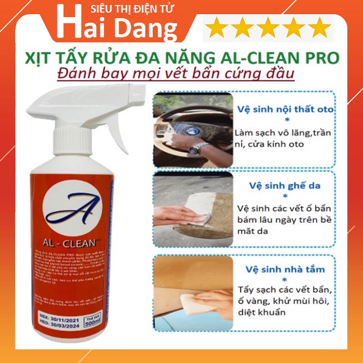 Chai Xịt Tẩy Rửa Mọi Chất Liệu, Đa Năng AL-CLEAN Pro, Bình Xịt Tẩy Sạch Các Vết Bẩn Vết Dơ Dầu Mỡ