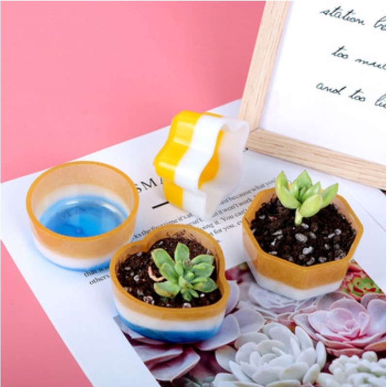 Khuôn silicone làm chậu cây/ đồ đựng hình tim, sò, ngôi sao trong thủ công Resin, nến, xi măng, jesmonite...