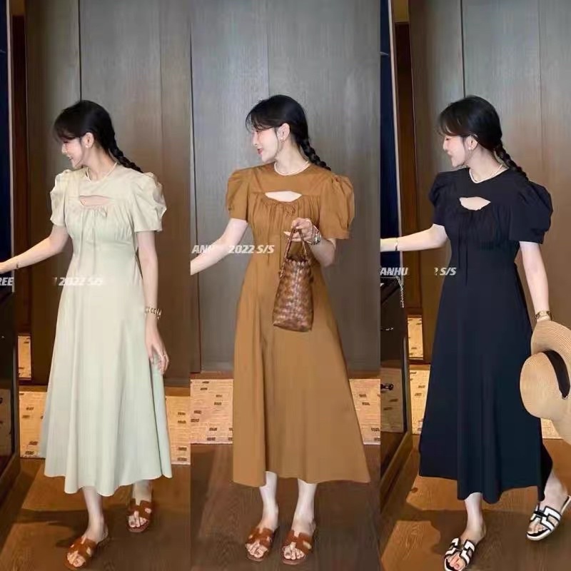 Váy Rúm ngực Vintage xoè dài về 3 màu