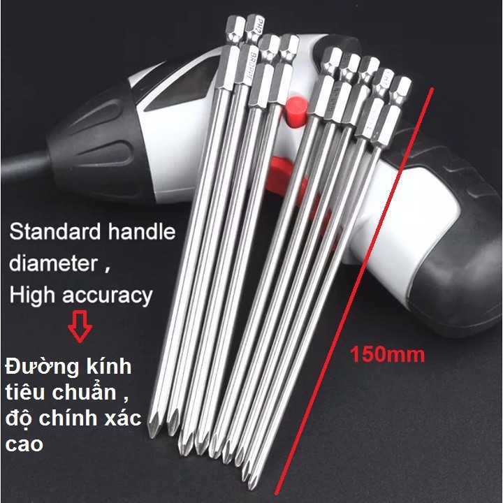 Bộ mũi tô vít 4 cạnh chuôi lục giác cho khoan bắn vít dài 50 đến 150mm có nam châm- Hàng hãng Broppe siêu tốt