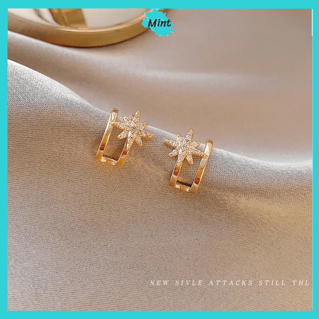 Khuyên Tai Nữ ❤️KHÔNG GÂY DỊ ỨNG❤️ Khuyên Tai Cong Hình Sao Đính Đá Đơn Giản Phong Cách Hàn Quốc